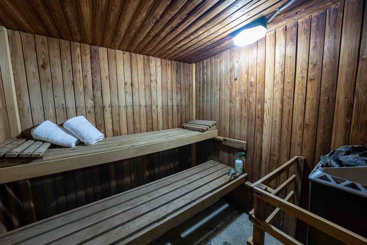 A water bucket in a sauna or steam room