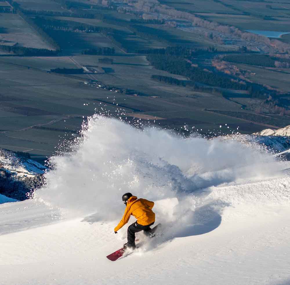 A person skiing at Mt Hutt ski field